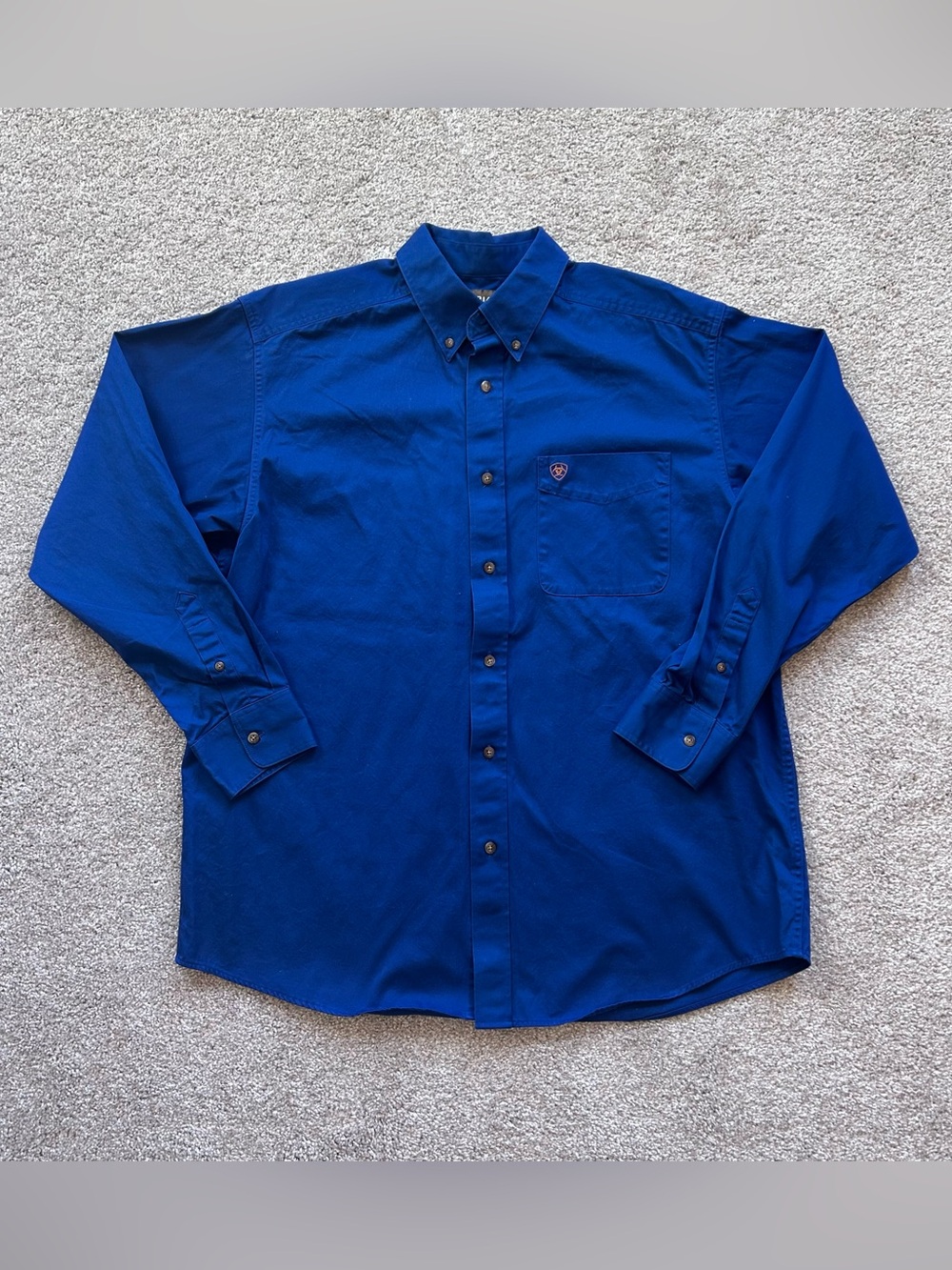 Ariat Men's XL Blue Button Down Western Work Shirt Long Sleeve 100% Cotton Solid